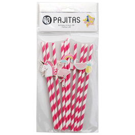 Party Time Juego De 10 Pajitas Cumpleaños Modelos Surtidos Unicornio Perezoso Rayas Longitud 19,5 cm