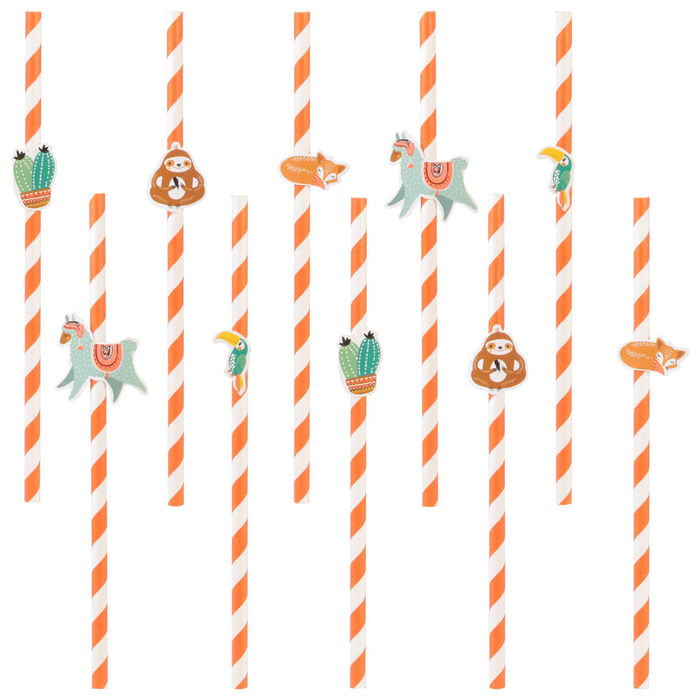 Party Time Juego De 10 Pajitas Cumpleaños Modelos Surtidos Unicornio Perezoso Rayas Longitud 19,5 cm