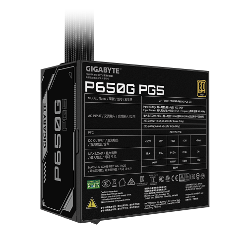 GIGABYTE P650G PCIE 5.1 Fuente de alimentación 650W 80 PLUS Gold ATX 3.1