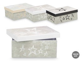 Pincello Caja de Cartón con Estrellas Surtidas Neutro Crema Gris Blanco Negro 25x10.5x18cm Cartón (Set de 12)