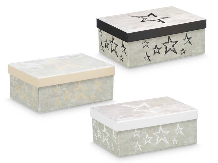 Pincello Caja de Cartón con Estrellas Surtidas Neutro Crema Gris Blanco Negro 25x10.5x18cm Cartón (Set de 12)