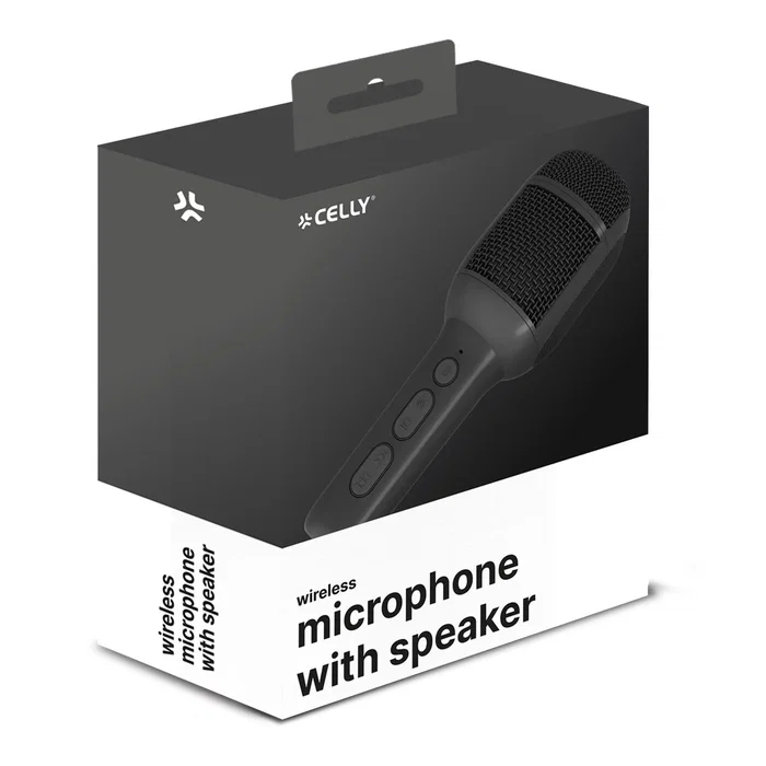 Celly KIDSFESTIVAL2BK Micrófono Karaoke Inalámbrico con Altavoz Integrado, Conexión 3.5mm/USB/TF, Batería Recargable, Negro