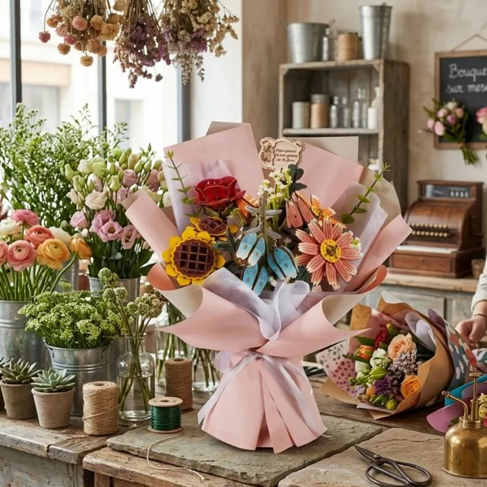 Book Nook Kit DIY para Construir un Sujetalibros 3D con Gran Ramo Verde - 25 x 22 x7796 cm