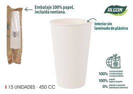 Algon Set 15 Vasos Cartón Blancos 450Cc (16 Unidades)