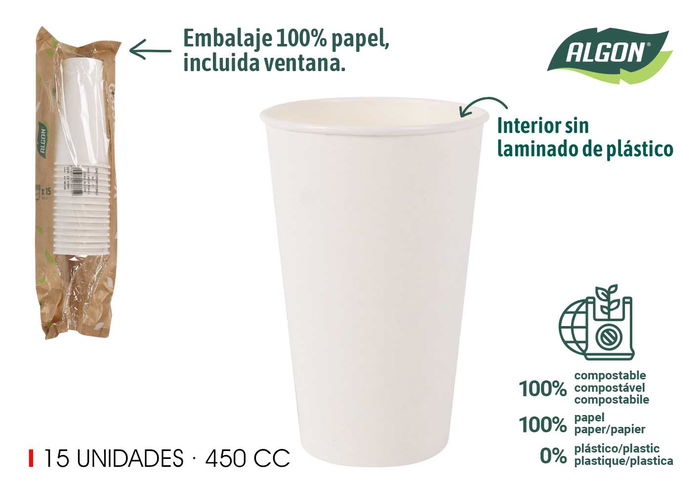 Algon Set 15 Vasos Cartón Blancos 450Cc (16 Unidades) Algon Set 15 Vasos Cartón Blancos 450Cc (16 Unidades)