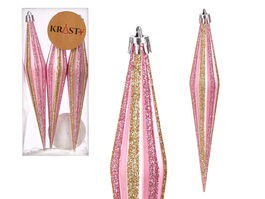Krist+ Set 3 Adornos Navidad Alargados Rosa Claro 17 cm (Set de 12)