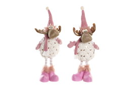 DKD Home Decor Figura de Reno Rosa y Blanco en Poliéster