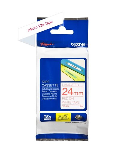 Brother TZe-252 Cinta rotuladora laminada 24 mm x 8 m, Rojo sobre blanco