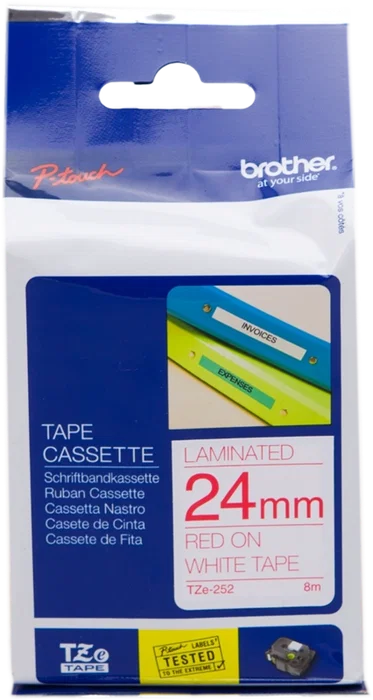 Brother TZe-252 Cinta laminada rojo sobre blanco 24mm x 8m Brother TZe-252 Cinta laminada rojo sobre blanco 24mm x 8m