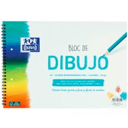 Oxford Bloc Dibujo Escolar Multitaladro 2 T- Blanda Espiral 20H 130 gr A4+ Liso Blanco
