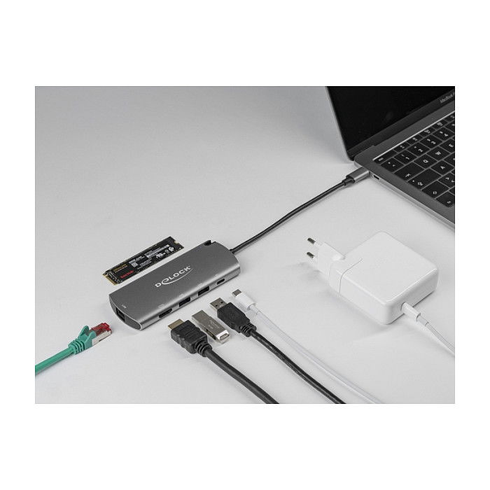 DeLOCK Docking Station USB Type-C con Ranura M.2, HDMI 4K, USB, LAN, Carga PD 3.0 - 62914