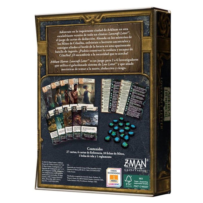 Z-Man Games Lovecraft Letter Juego de Cartas Arkham Horror - Basado en Love Letter - 2-6 Jugadores, 30-45 Min, Español - ZMGLLF0101ES