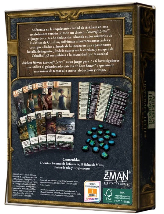 Asmodee Arkham Horror: Lovecraft Letter - Juego de Mesa de Cartas y Deducción para 2-6 Jugadores, Temática Cthulhu, +14 Años