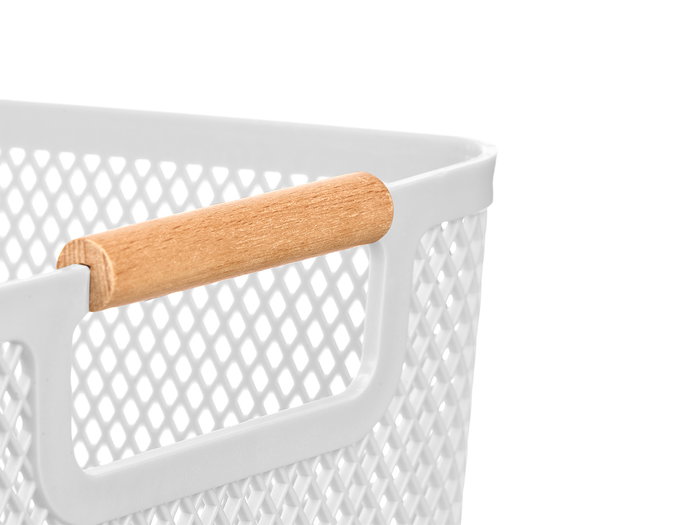 KIPIT Cesta de Plástico con Asa de Bambú Blanca 27,5x18cm