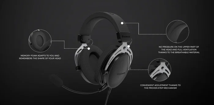Genesis Auriculares Gaming Toron 531 para PC/Consola/Smartphone - Diadema Circumaural Cerrada con Micrófono Boom Desmontable y Cable de 3.5 mm - Negro