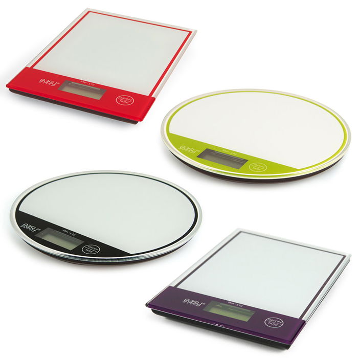 Easy Make Balanza Digital Delgada Cristal Peso Máximo 5 Kg Botón Tara Colores y Formas Surtidos