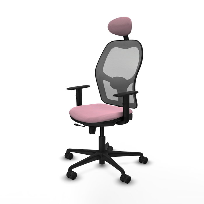 PIQUERAS Y CRESPO Silla de oficina Jorquera Rosa/Gris con mecanismo Sincro/Traslack, brazos 1D y cabecero fijo