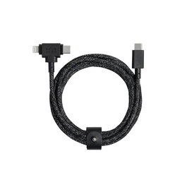 Native Union Belt Cable Universal Cargador Dual USB-C a Lightning y USB-C 1.5M Negro - Carga Rápida 60W