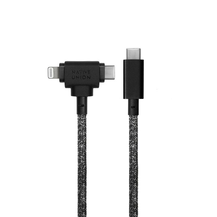 Native Union Belt Cable Universal Cargador Dual USB-C a Lightning y USB-C 1.5M Negro - Carga Rápida 60W
