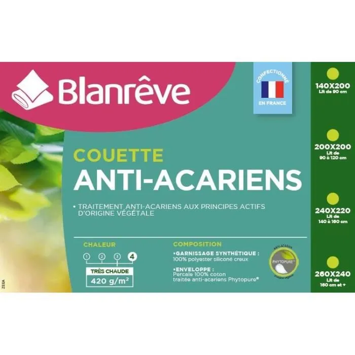 Blanreve Edredón Nórdico Percale Algodón Muy Cálido Anti-ácaros 420g/m² 200x200cm Relleno Poliéster OEKO-TEX Confección Francesa