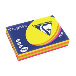 Papel De Color A4 Clairefontaine Trophee 80G 500H Surtido Fluor (4X 125H Amarillo, Naranja, Verde, Rosa)