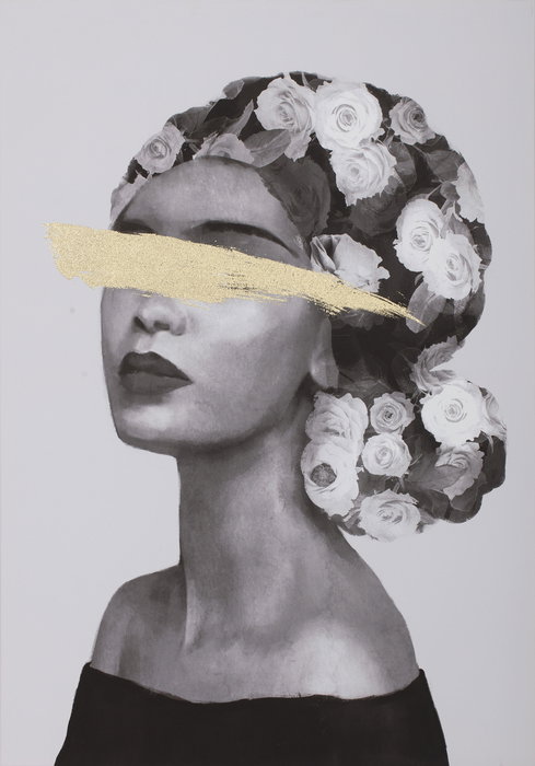 DKD Home Decor Cuadro Moderno Negro Dorado Lienzo Pino 70 x 100 x 3.7 cm (2 Unidades)