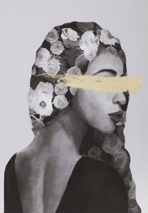 DKD Home Decor Cuadro Moderno Negro Dorado Lienzo Pino 70 x 100 x 3.7 cm (2 Unidades)