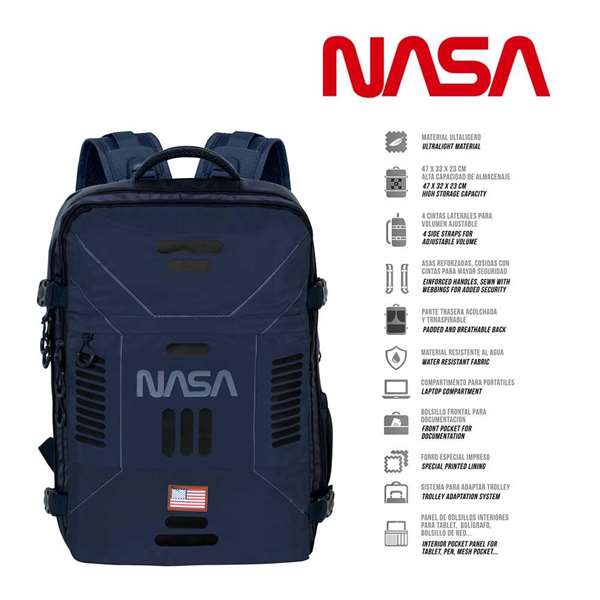 Karactermania Mochila NASA Spaceship 33 x 23 x 47 cm, Gran Capacidad, Ligera e Impermeable, Compartimento Portátil Hasta 17", Bolsillo Frontal Impermeable, Espalda Acolchada