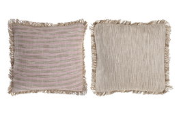 DKD Home Decor Cojín de Algodón con Flecos, Surtido Rosa y Marrón Claro
