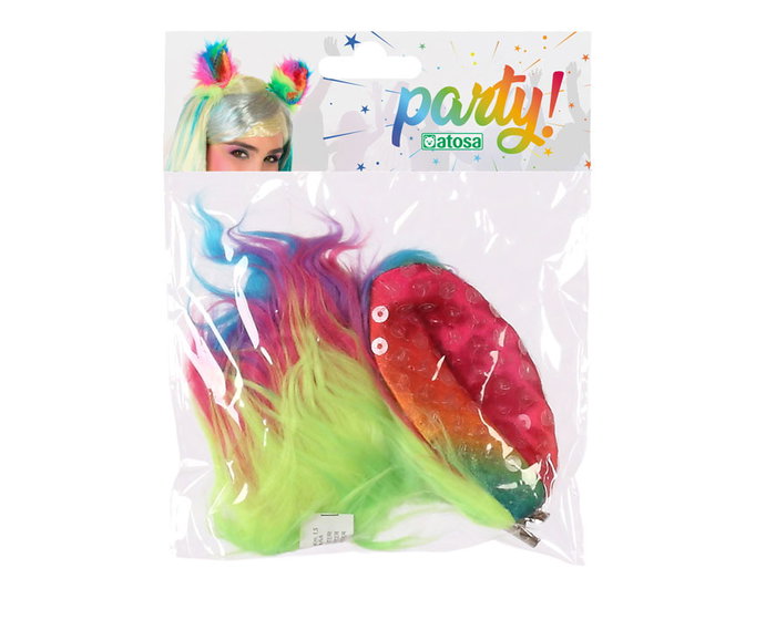 Orejas de Pelo Multicolor con Brillo para Fantasía y Unicornio, Accesorio para Fiestas y Disfraces
