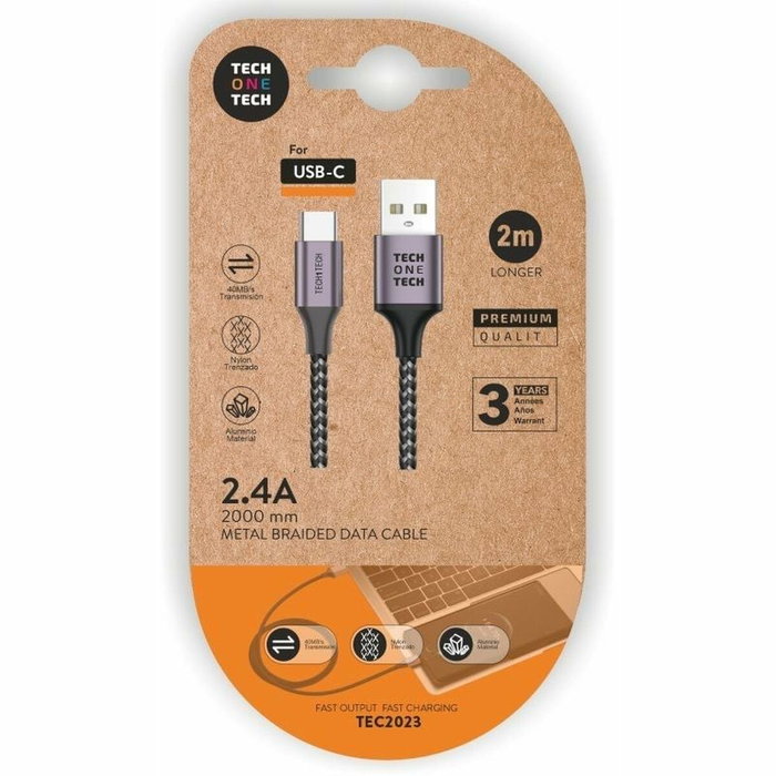 TECH-ONE-TECH Cable USB-A a USB-C de 2m Gris