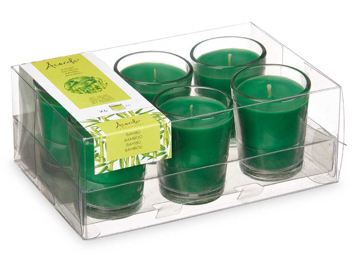 Acorde Set 6 Velas Vaso Vidrio Bambú 16x11x6.5cm (Set de 12)