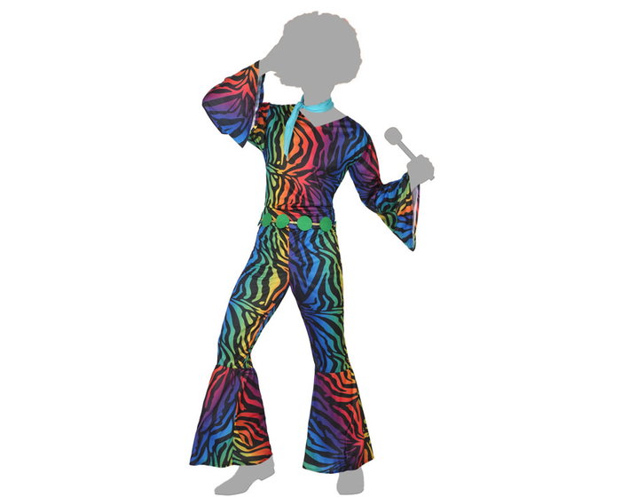 Disfraz de Hombre Adulto Disco Años 70 - Mono Multicolor a Rayas con Cinturón y Pañuelo - XL Disfraz de Hombre Adulto Disco Años 70 - Mono Multicolor a Rayas con Cinturón y Pañuelo - XL