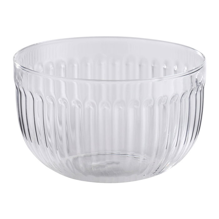 Day Bol de Vidrio Borosilicato 500 ml para Postres, Sopas o Desayuno, Transparente con Relieve Estriado, Diámetro 12 cm