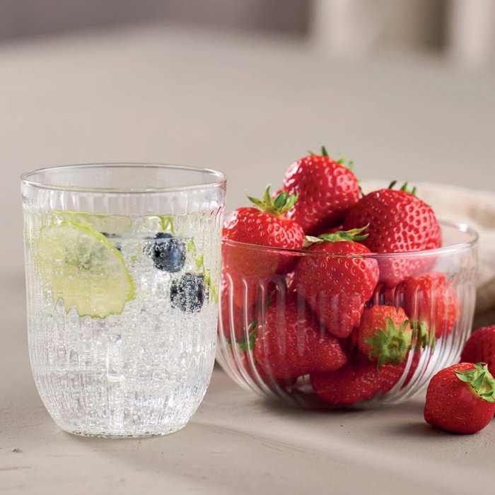Day Bol de Vidrio Borosilicato 500 ml para Postres, Sopas o Desayuno, Transparente con Relieve Estriado, Diámetro 12 cm
