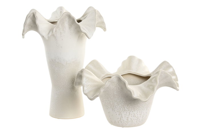 DKD Home Decor Jarrón de Cerámica Ondulado Blanco DKD Home Decor Jarrón de Cerámica Ondulado Blanco