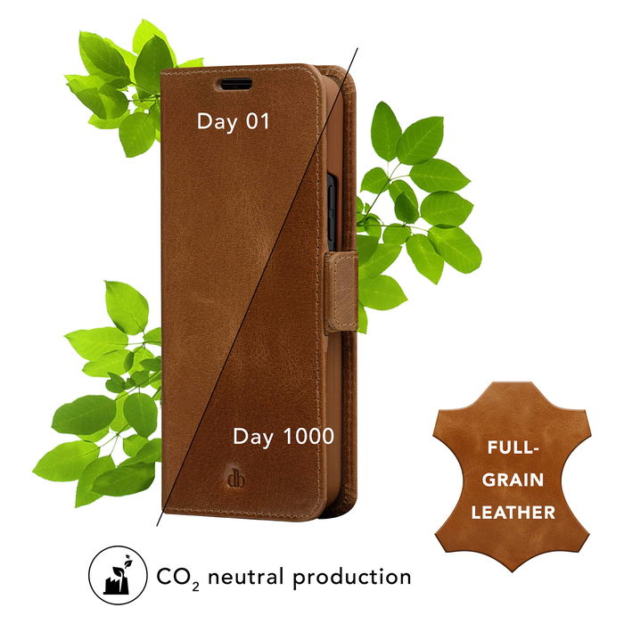 dbramante1928 Funda Tipo Folio de Cuero Genuino Marrón Claro para Samsung Galaxy S22 Ultra