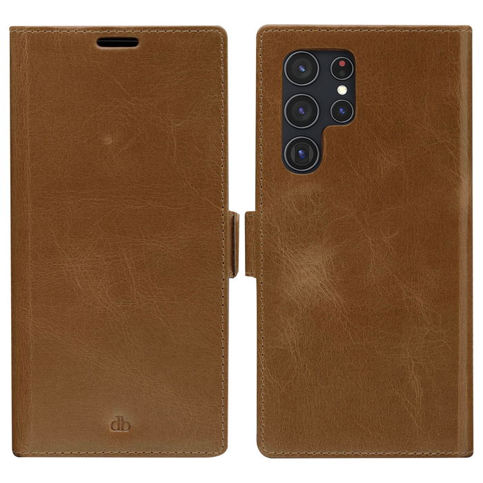dbramante1928 Funda Tipo Folio de Cuero Genuino Marrón Claro para Samsung Galaxy S22 Ultra