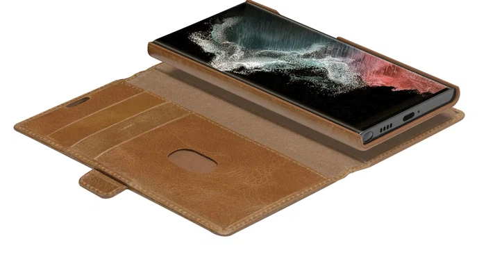Dbramante1928 Funda Folio Lynge para Samsung Galaxy S22 Ultra, Color Bronceado, Resistente a Rayones, con Soporte de Sobremesa