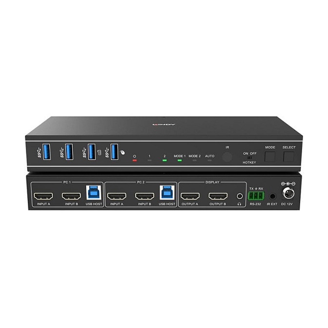 LINDY 39314 Switch KVM 4 Puertos HDMI 4K60 USB 3.2 Gen 1 Negro