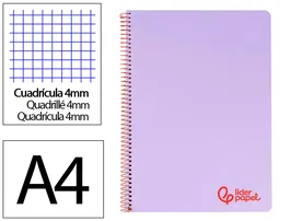 Liderpapel Cuaderno espiral A4 Wonder violeta 80 hojas cuadro 4mm con margen