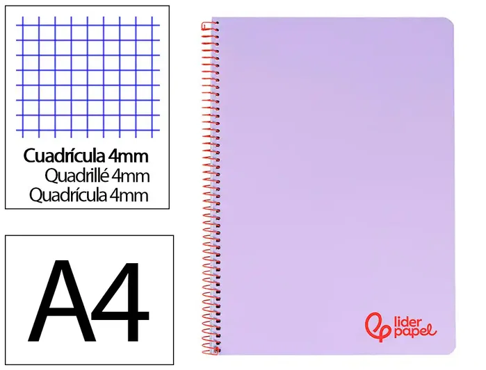 Liderpapel Cuaderno espiral A4 Wonder violeta 80 hojas cuadro 4mm con margen Liderpapel Cuaderno espiral A4 Wonder violeta 80 hojas cuadro 4mm con margen