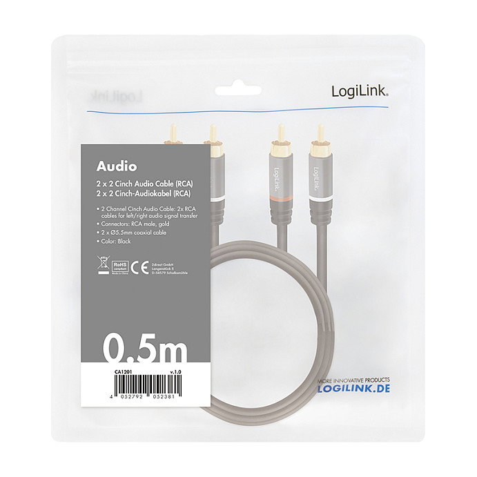 LogiLink Cable de audio 2x RCA/M a 2x RCA/M, 0,5 m, negro LogiLink Cable de audio 2x RCA/M a 2x RCA/M, 0,5 m, negro