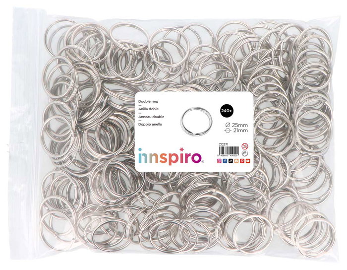 Innspiro Anilla doble para llavero metálica plateada 25mm (22mm) 240 unidades Innspiro Anilla doble para llavero metálica plateada 25mm (22mm) 240 unidades