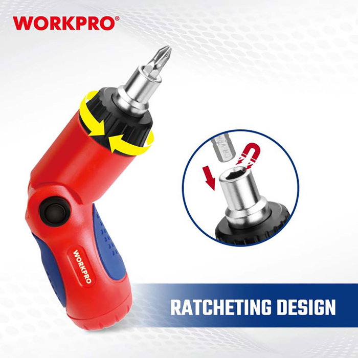 Workpro Destornillador de carraca 7 en 1 con cabeza articulada Workpro Destornillador de carraca 7 en 1 con cabeza articulada