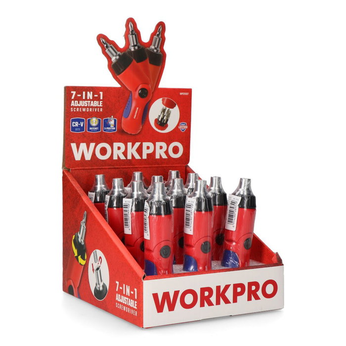 Workpro Destornillador de carraca 7 en 1 con cabeza articulada Workpro Destornillador de carraca 7 en 1 con cabeza articulada
