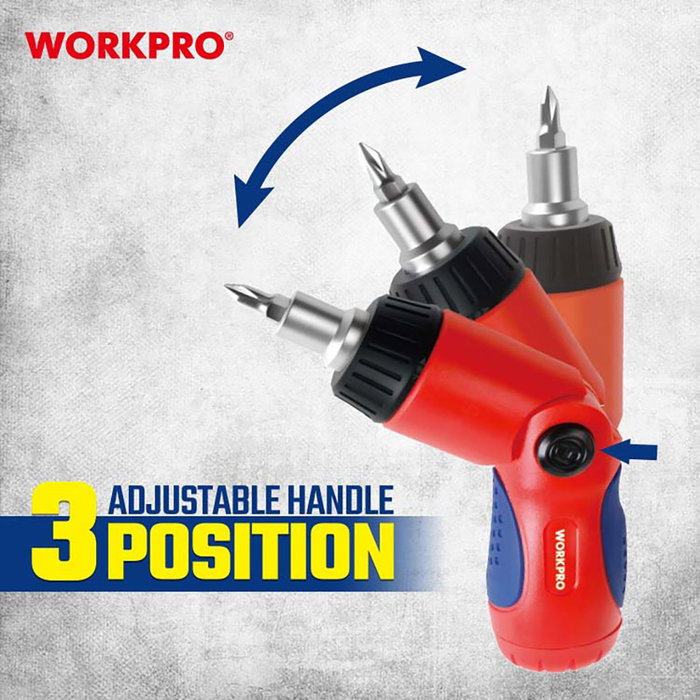 Workpro Destornillador de carraca 7 en 1 con cabeza articulada Workpro Destornillador de carraca 7 en 1 con cabeza articulada