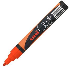 Uni-Ball Marcador De Tiza Líquida Chalk Pwe-5 M Naranja Fluorescente, Borrable en Húmedo para Pizarras, Vidrio, Exteriores, Caja de 6 Unidades