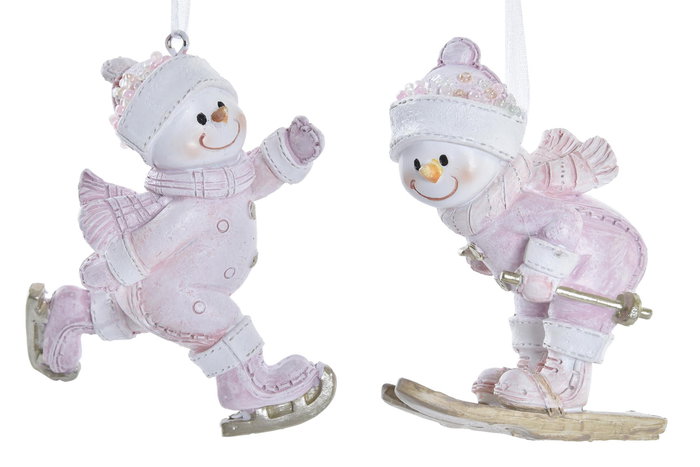 DKD Home Decor Decoracion Colgante Navidad Fantasia Rosa Blanco Resina 4 x 8.5 x 7.5 cm (8 Unidades)