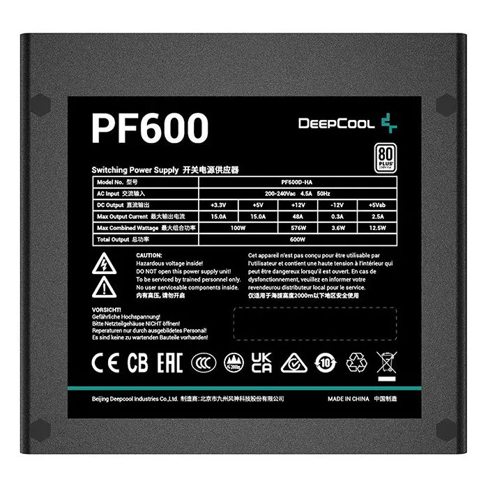 Deepcool R-PF600D-HA0B-EU PF600 Fuente de Alimentación para PC 600W 80 Plus Blanco ATX12V v2.4